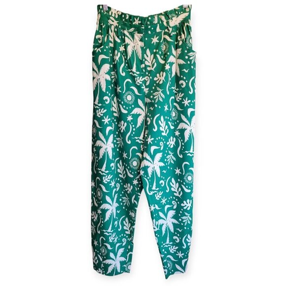 Anthropologie Green/White Palm Print Barrel Pants S/M - Corey Lynn Calter - Picture 6 of 15